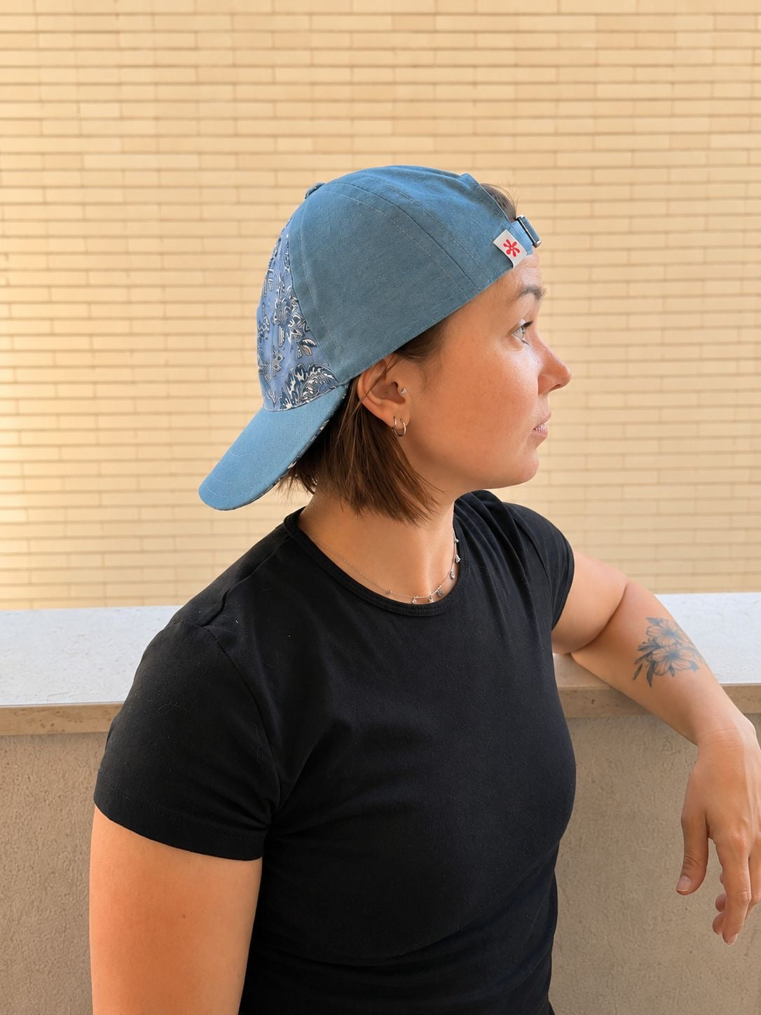 Casquette boucle et foulard « Fleurs provençales bleues » - Adulte