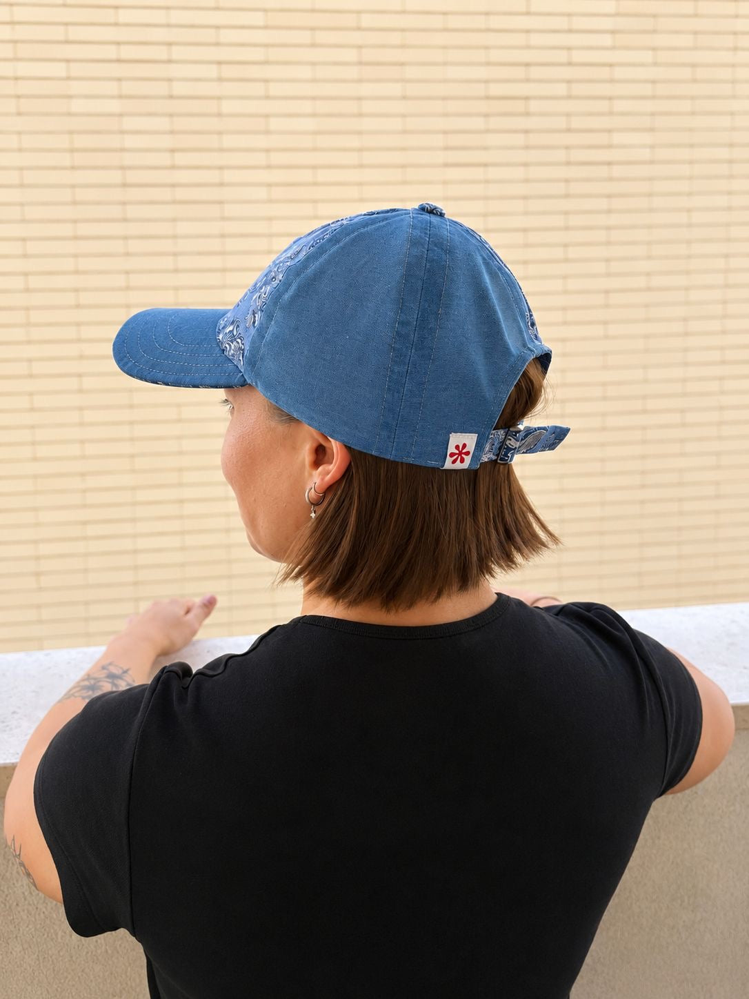 Casquette boucle et foulard « Fleurs provençales bleues » - Adulte