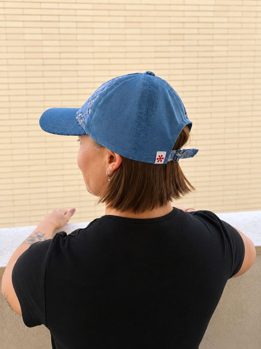 Casquette boucle et foulard « Fleurs provençales bleues » - Adulte