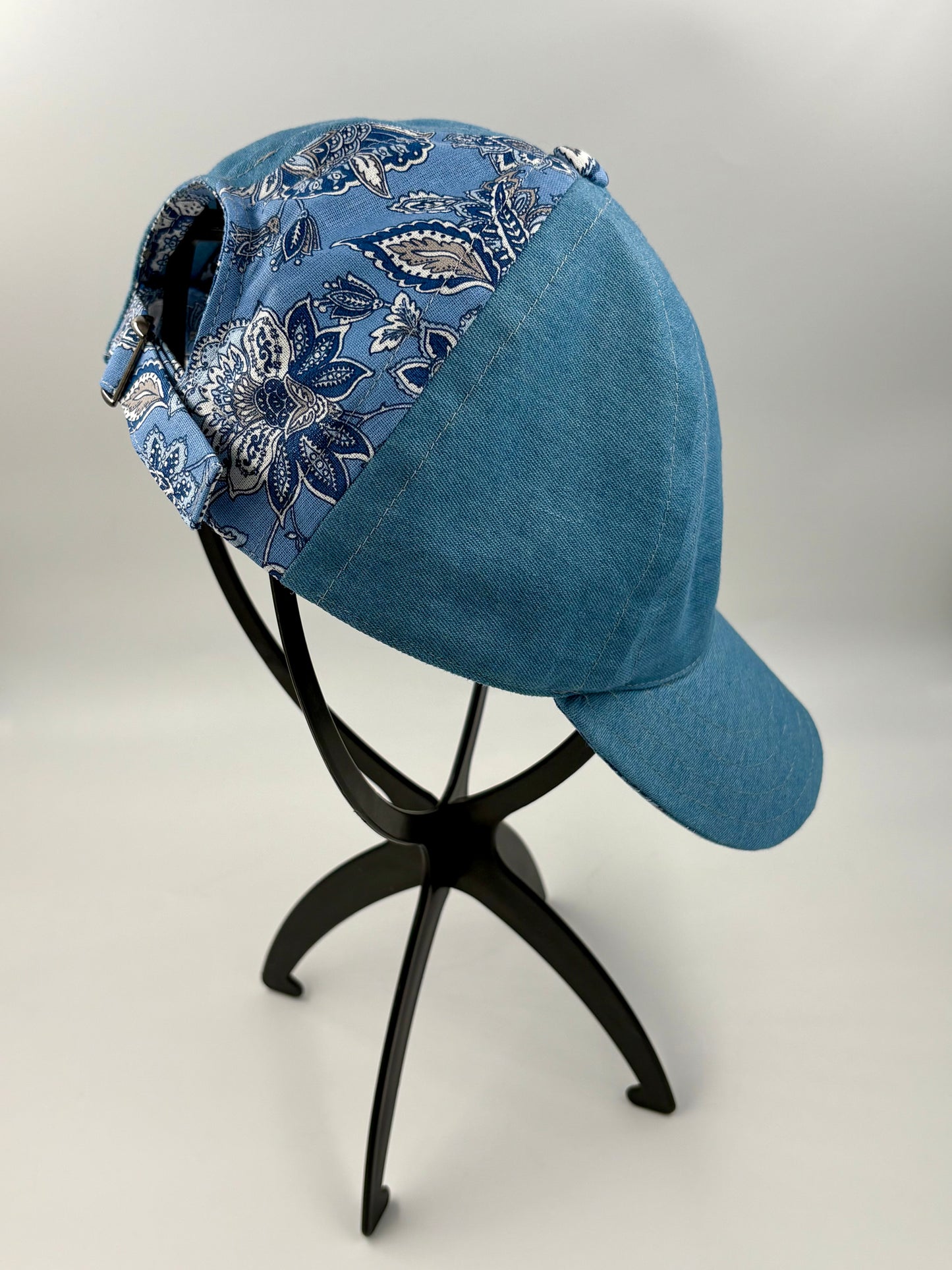 Casquette boucle et foulard « Fleurs provençales bleues » - Adulte