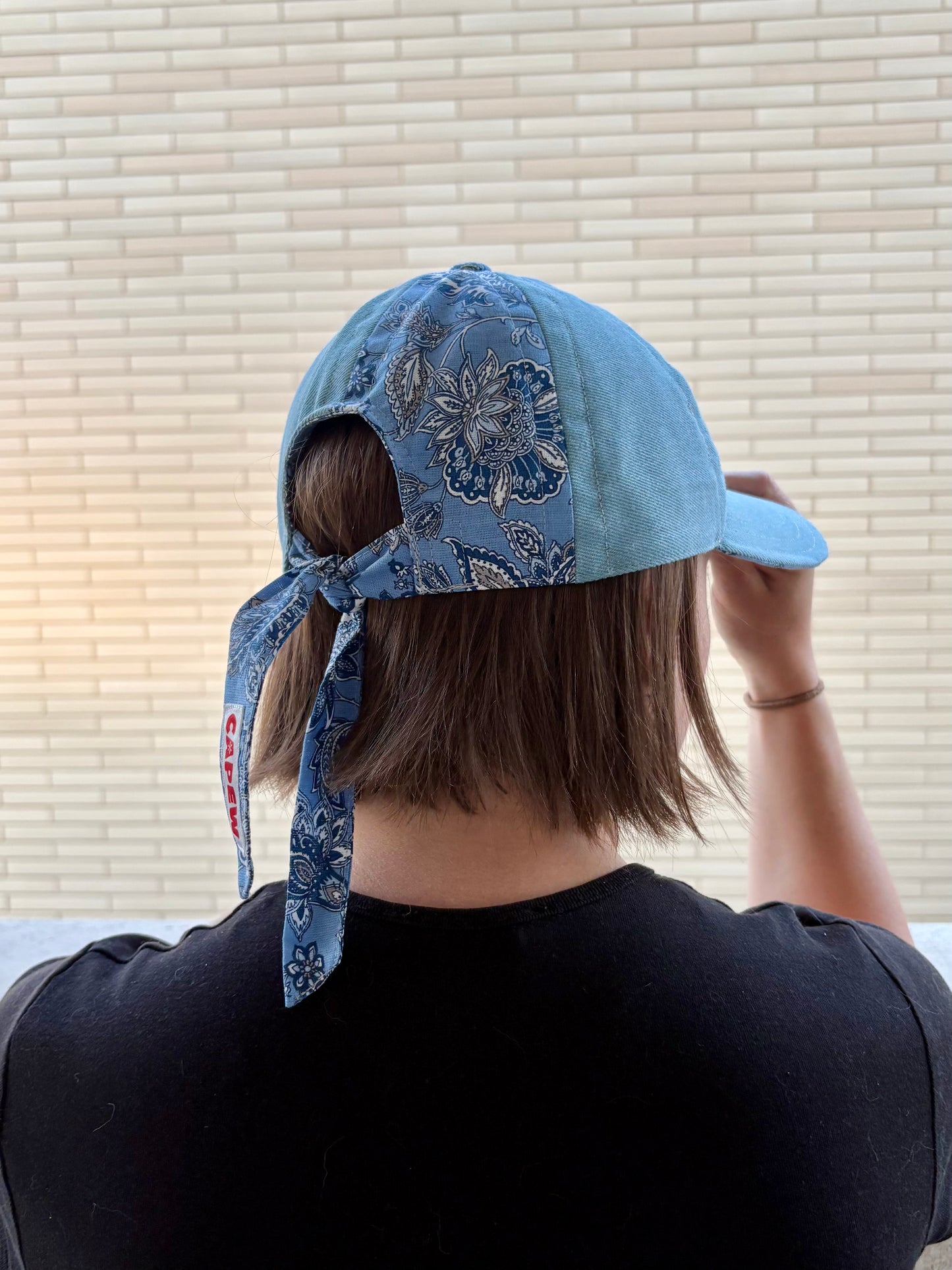 Casquette boucle et foulard « Fleurs provençales bleues » - Adulte