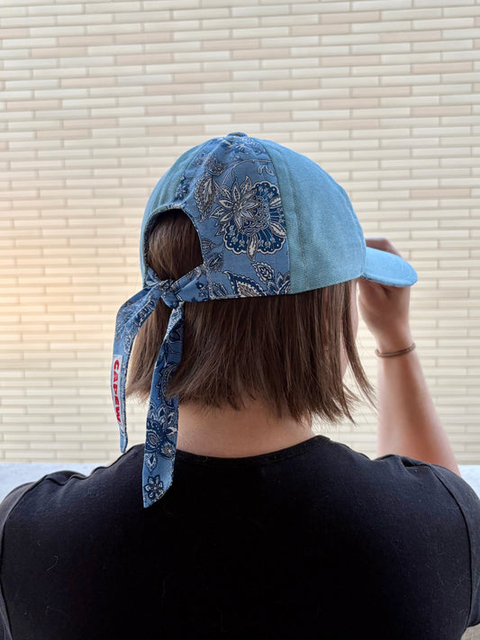 Casquette boucle et foulard « Fleurs provençales bleues » - Adulte
