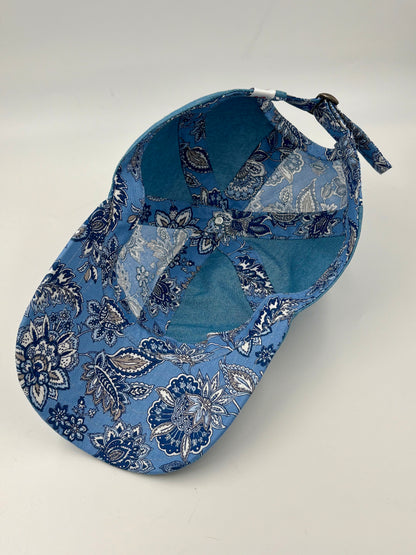 Casquette boucle et foulard « Fleurs provençales bleues » - Adulte