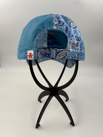 Casquette boucle et foulard « Fleurs provençales bleues » - Adulte