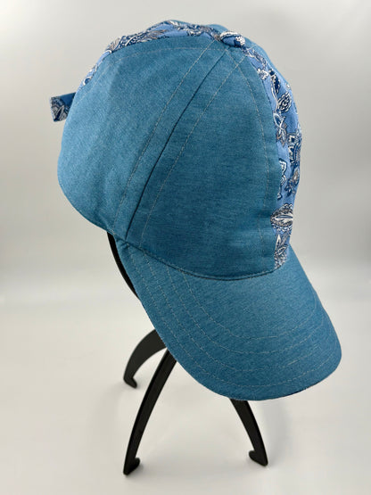 Casquette boucle et foulard « Fleurs provençales bleues » - Adulte