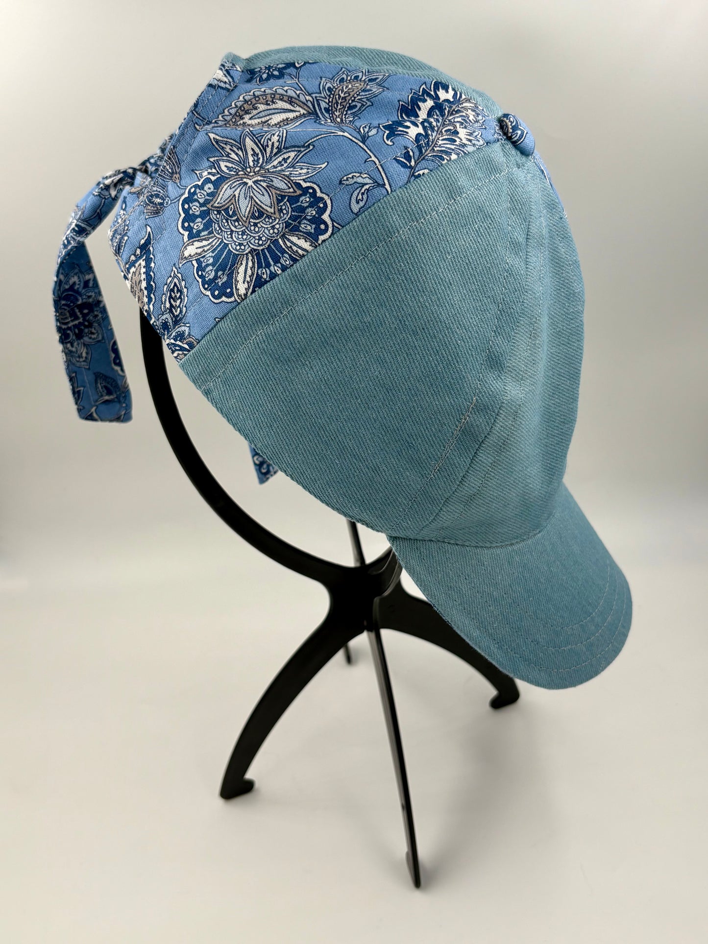 Casquette boucle et foulard « Fleurs provençales bleues » - Adulte