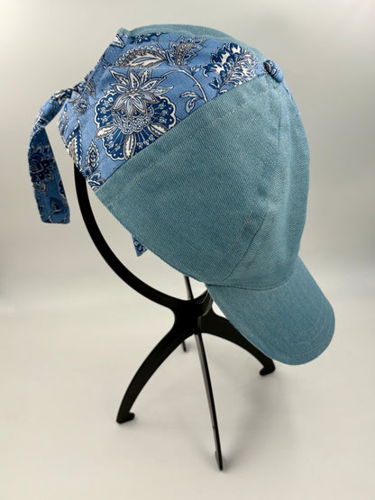 Casquette boucle et foulard « Fleurs provençales bleues » - Adulte
