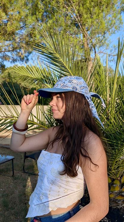 Casquette foulard - Fleurs provençales bleues